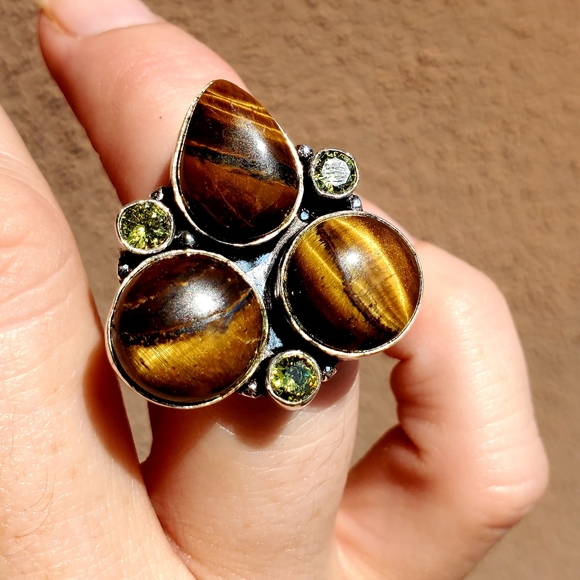 New Tiger Eye and Citrine 925 Silver Ring. - Picture 2 of 11